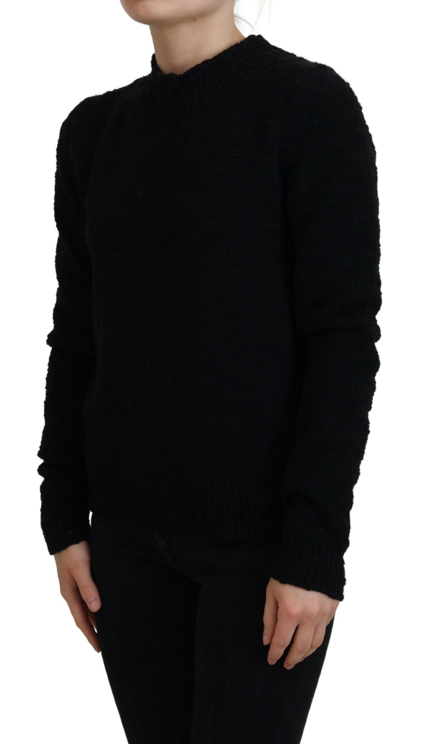 Dolce &amp; Gabbana Black Wool Knit Crewneck Pullover Sweater