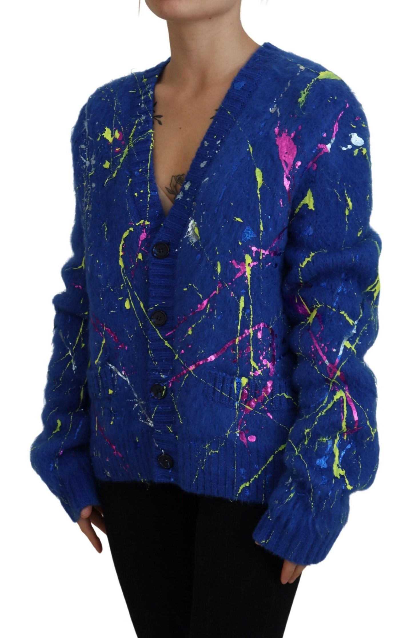 Dolce &amp; Gabbana Blue Color Splash Mohair Cardigan Sweater