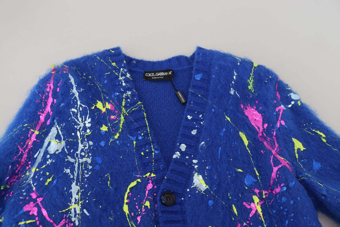 Dolce &amp; Gabbana Blue Color Splash Mohair Cardigan Sweater