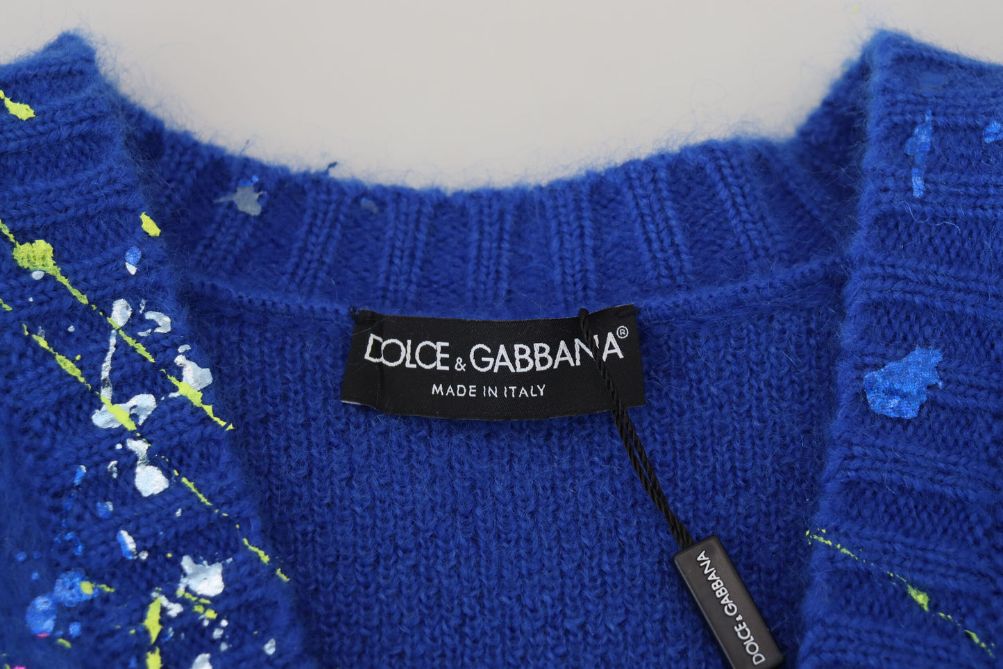 Dolce &amp; Gabbana Blue Color Splash Mohair Cardigan Sweater