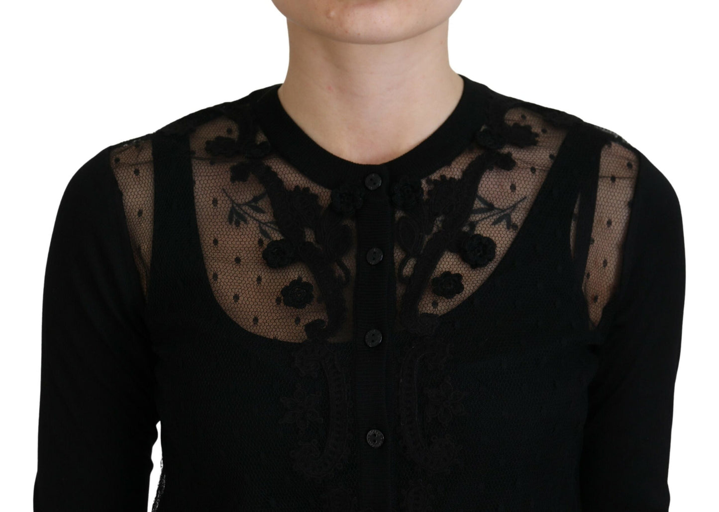 Dolce &amp; Gabbana Black Floral Lace Button Cardigan Sweater