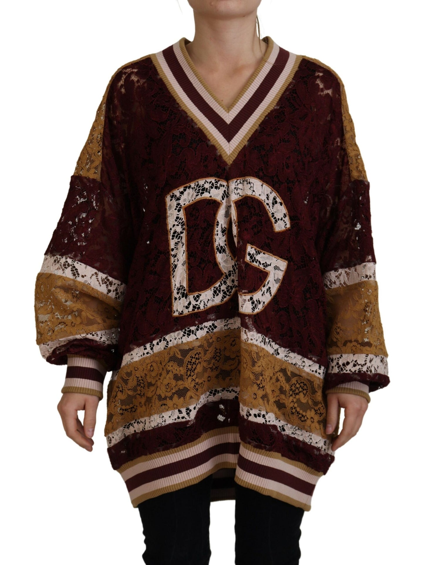 Dolce &amp; Gabbana Multicolor Lace V-neck Pullover Sweater