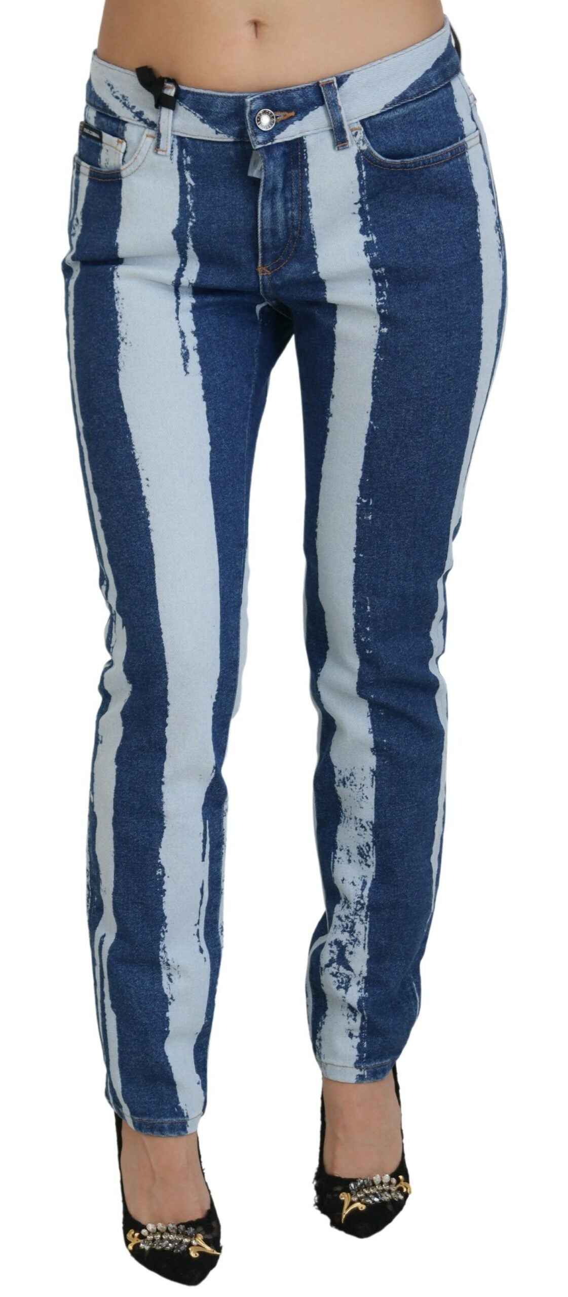 Dolce &amp; Gabbana Cobalt Blue Stripes Skinny Denim Cotton Jeans