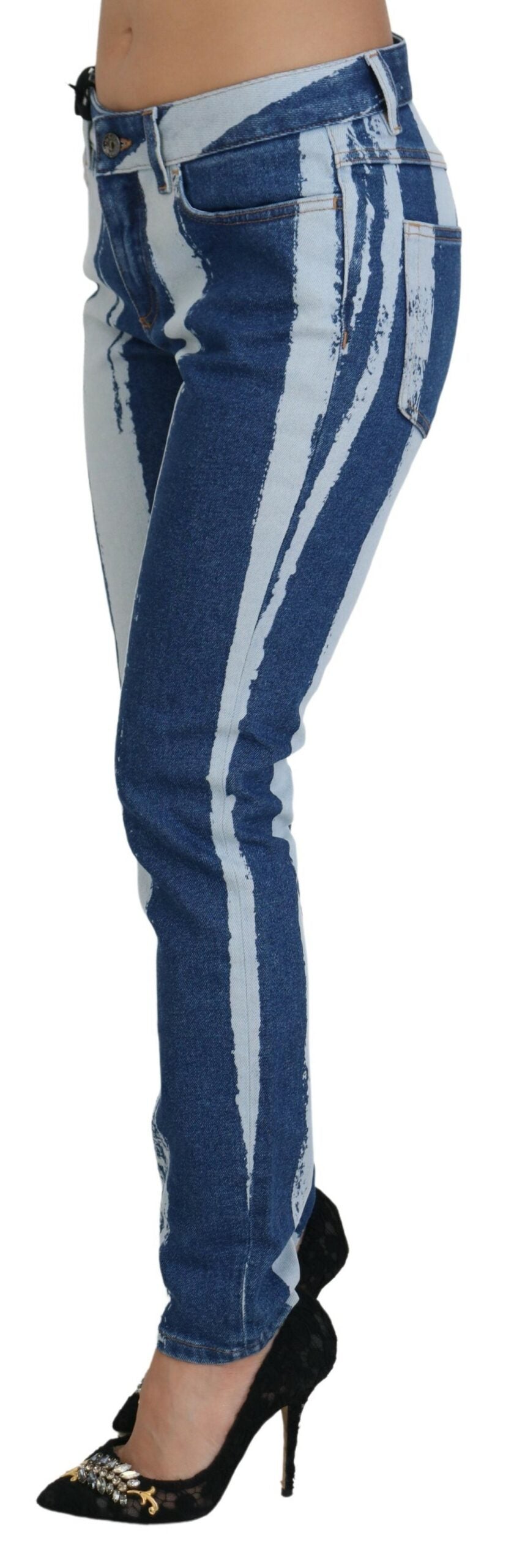 Dolce &amp; Gabbana Cobalt Blue Stripes Skinny Denim Cotton Jeans