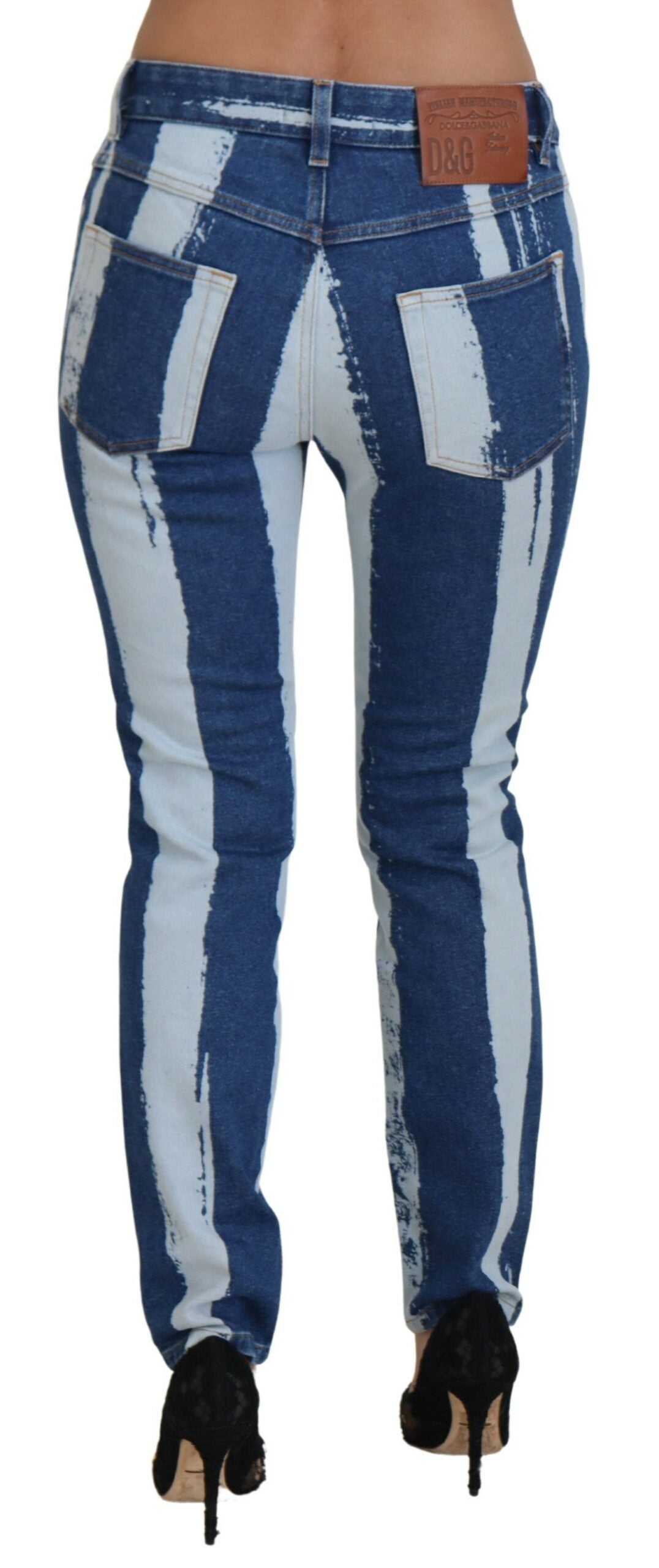 Dolce &amp; Gabbana Cobalt Blue Stripes Skinny Denim Cotton Jeans