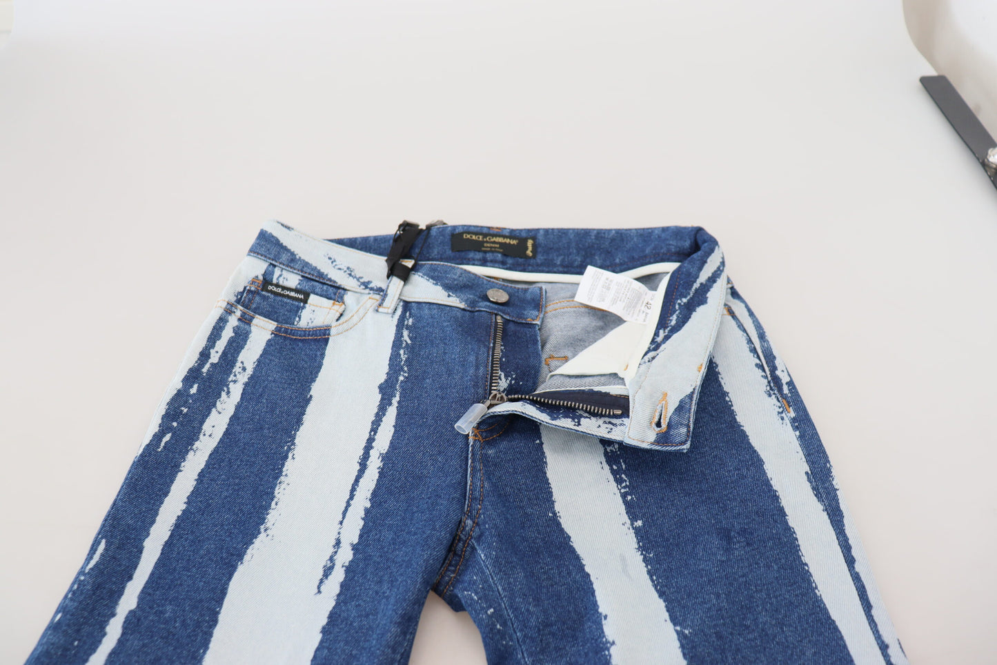 Dolce &amp; Gabbana Cobalt Blue Stripes Skinny Denim Cotton Jeans