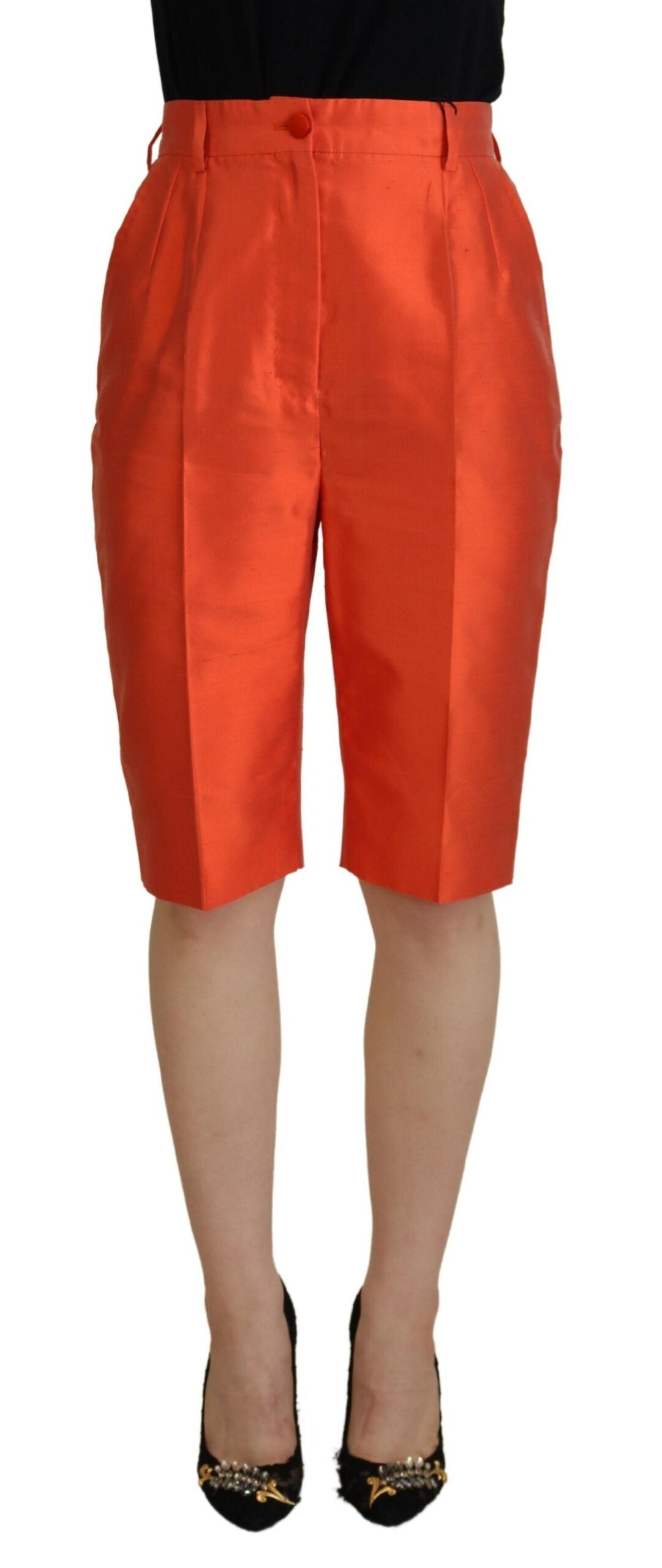 Dolce &amp; Gabbana Orange Silk High Waist Cropped Pants