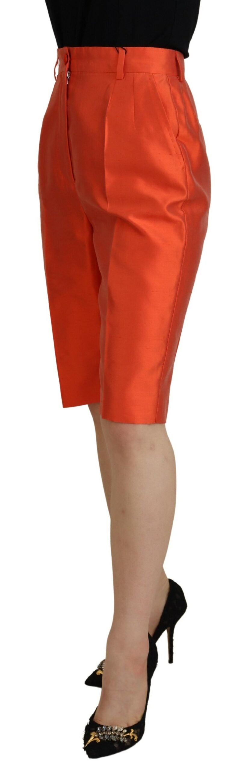 Dolce &amp; Gabbana Orange Silk High Waist Cropped Pants