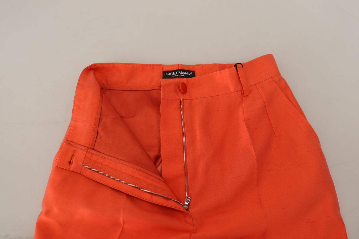 Dolce &amp; Gabbana Orange Silk High Waist Cropped Pants