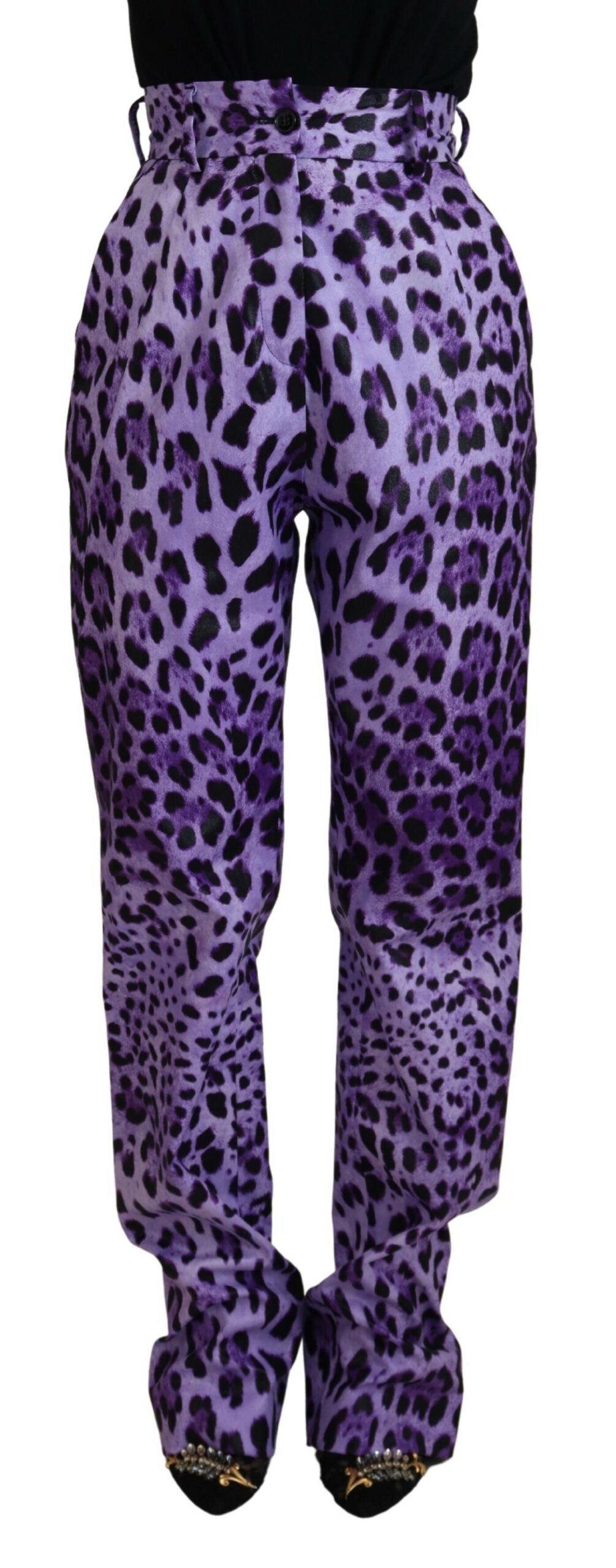 Dolce &amp; Gabbana Purple Leopard Print High Waist Pants