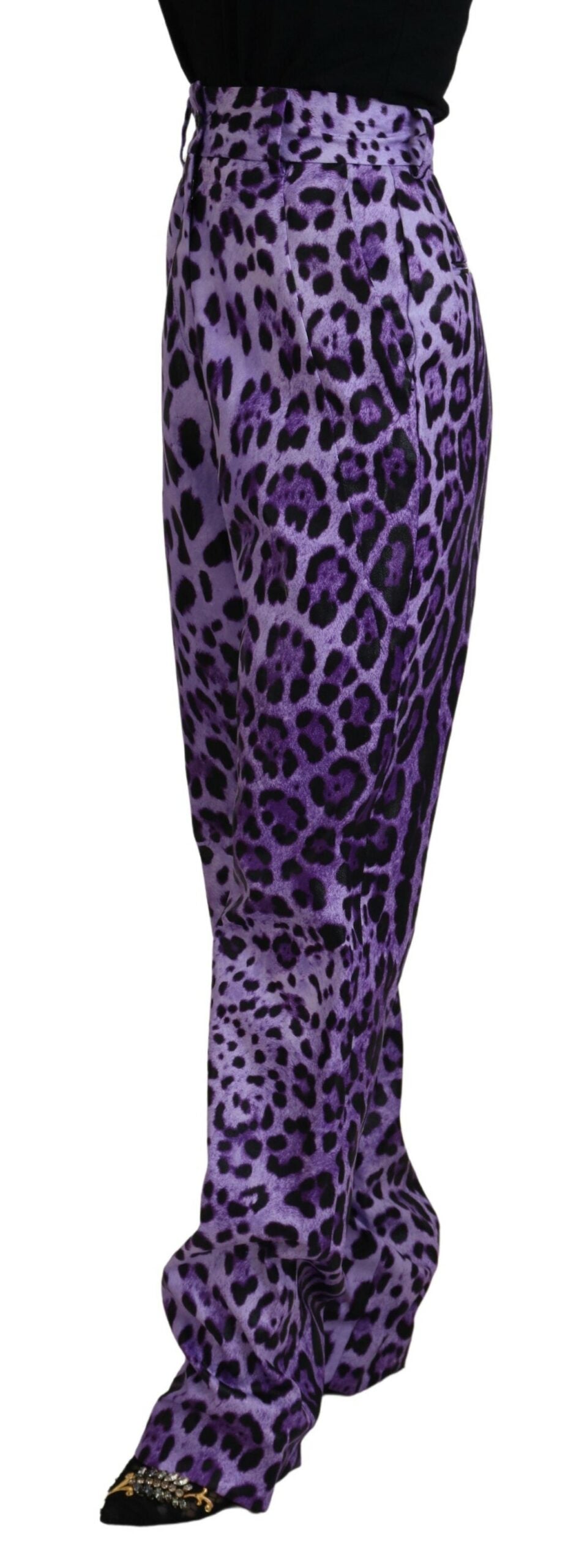 Dolce &amp; Gabbana Purple Leopard Print High Waist Pants