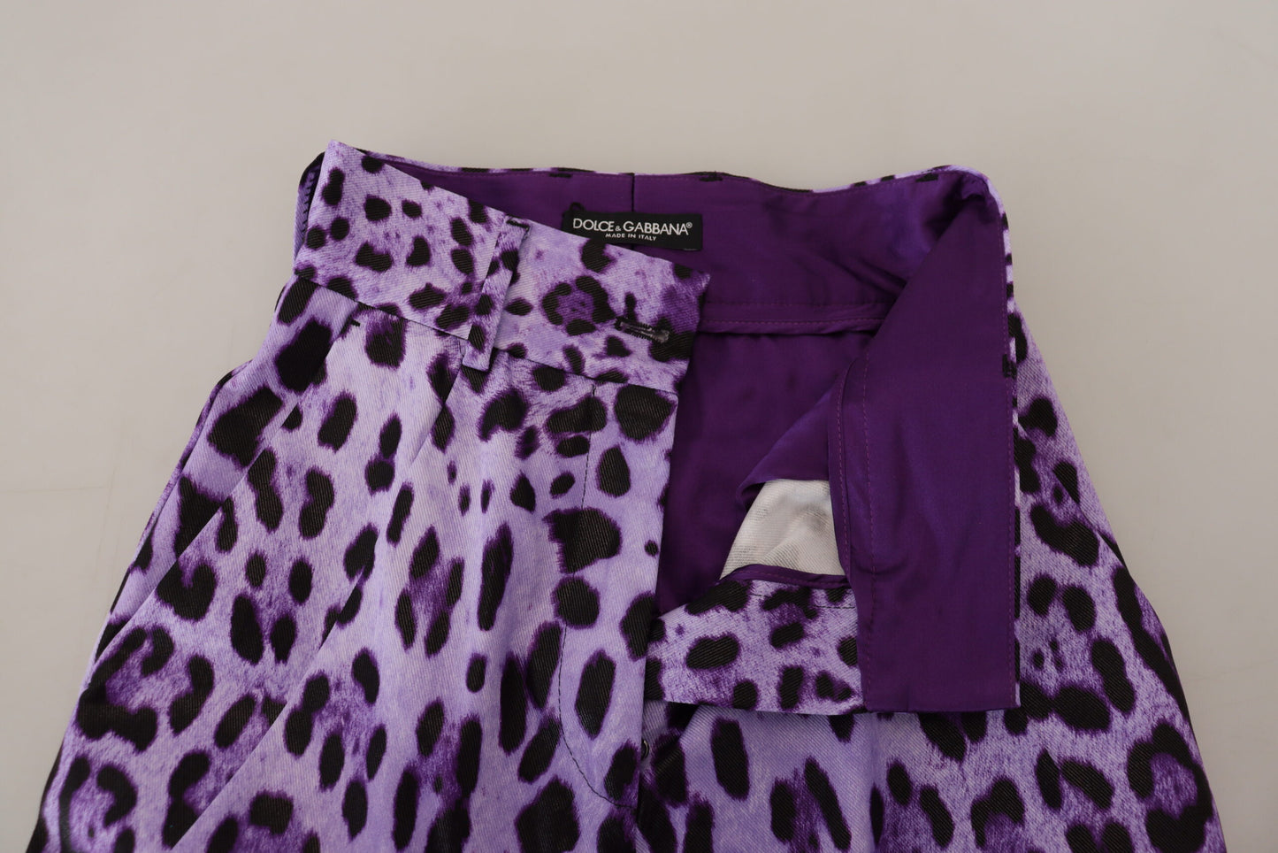 Dolce &amp; Gabbana Purple Leopard Print High Waist Pants