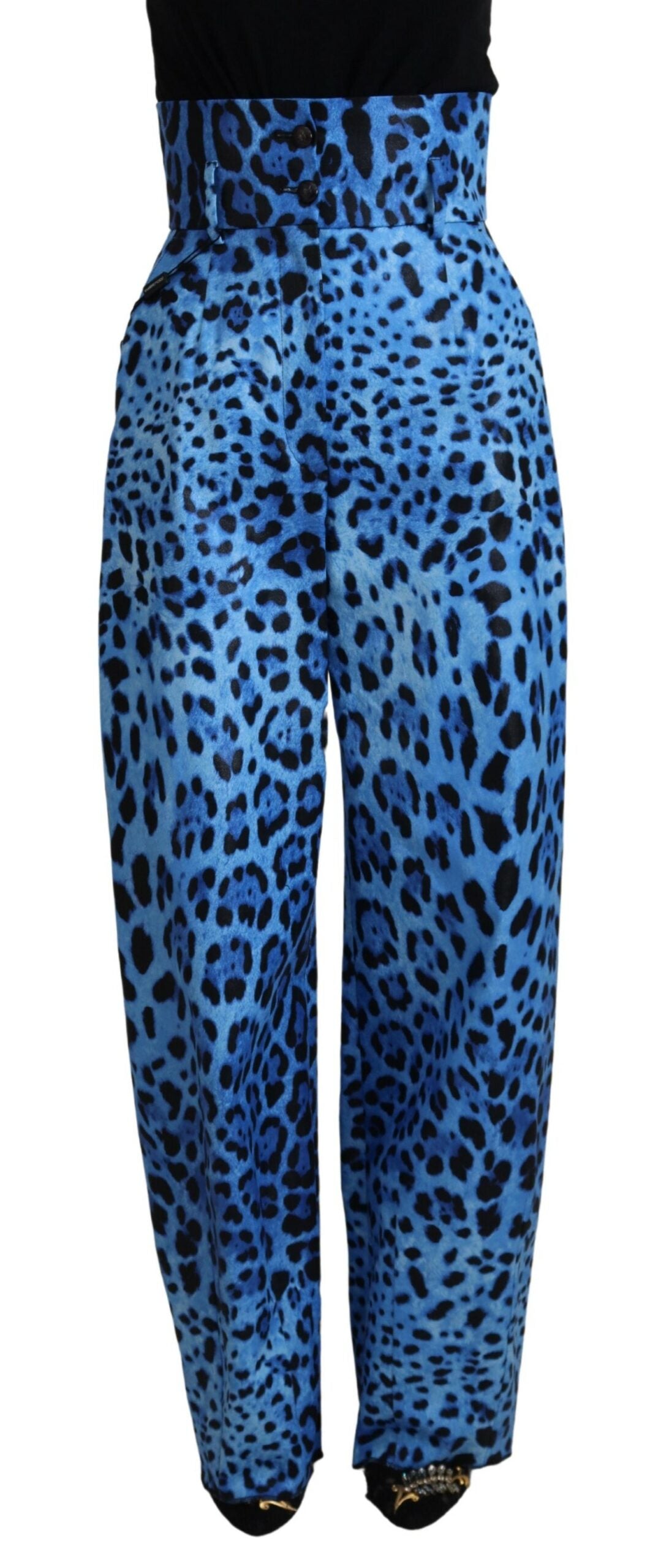 Dolce &amp; Gabbana Blue Leopard Print High Waist Pants