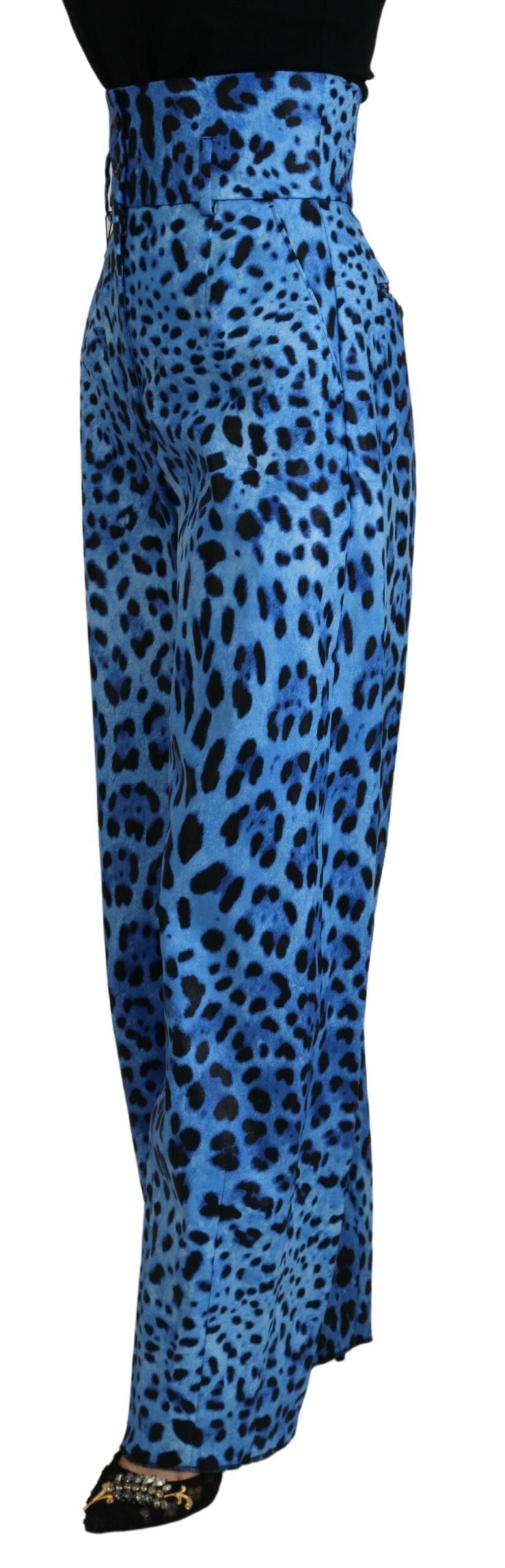 Dolce &amp; Gabbana Blue Leopard Print High Waist Pants