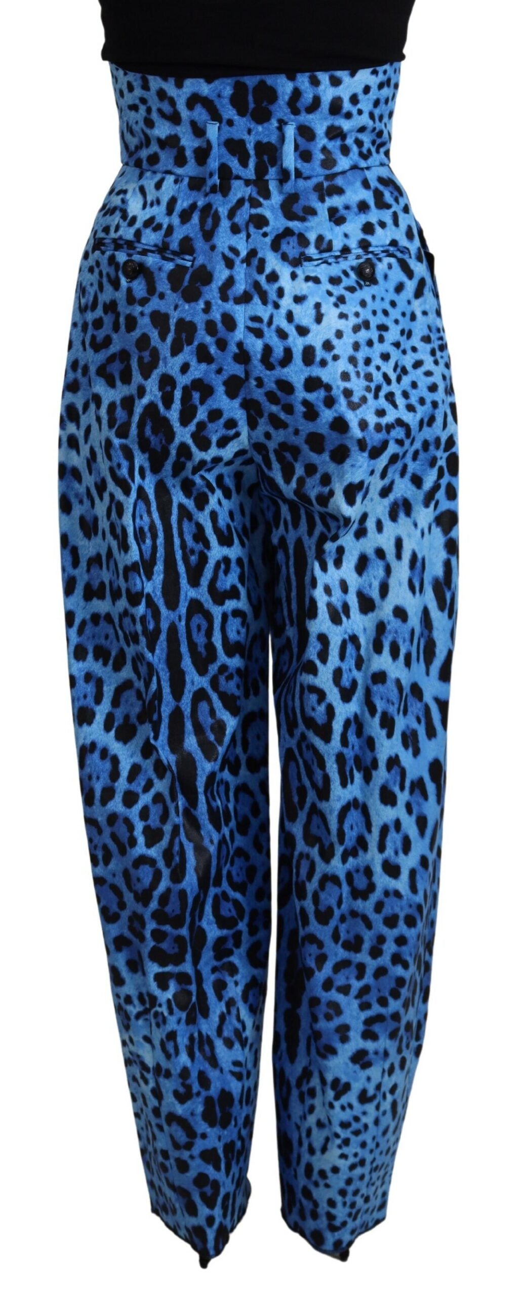 Dolce &amp; Gabbana Blue Leopard Print High Waist Pants