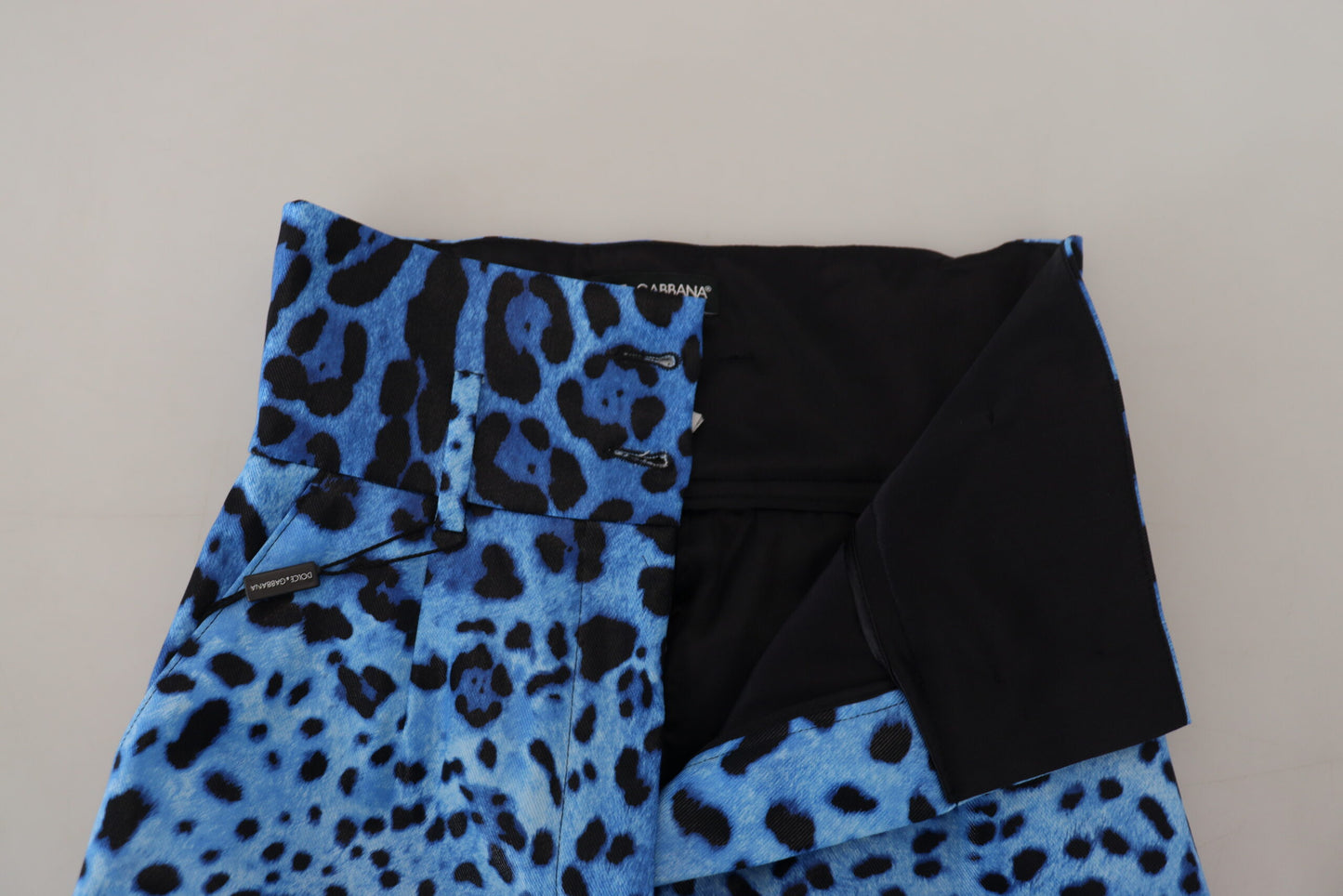 Dolce &amp; Gabbana Blue Leopard Print High Waist Pants