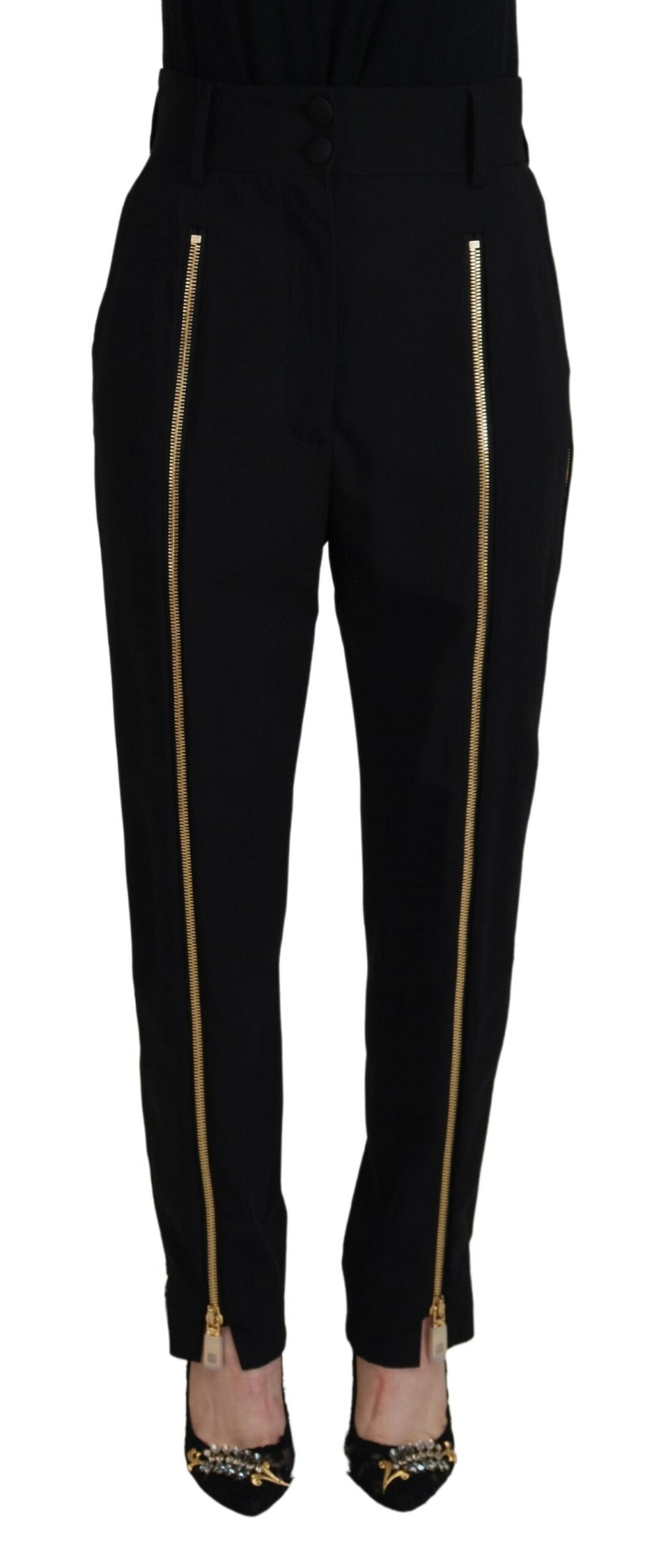 Dolce &amp; Gabbana Black Wool High Waist Tapered Pants