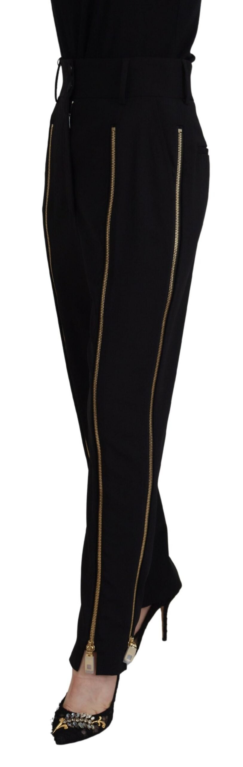 Dolce &amp; Gabbana Black Wool High Waist Tapered Pants