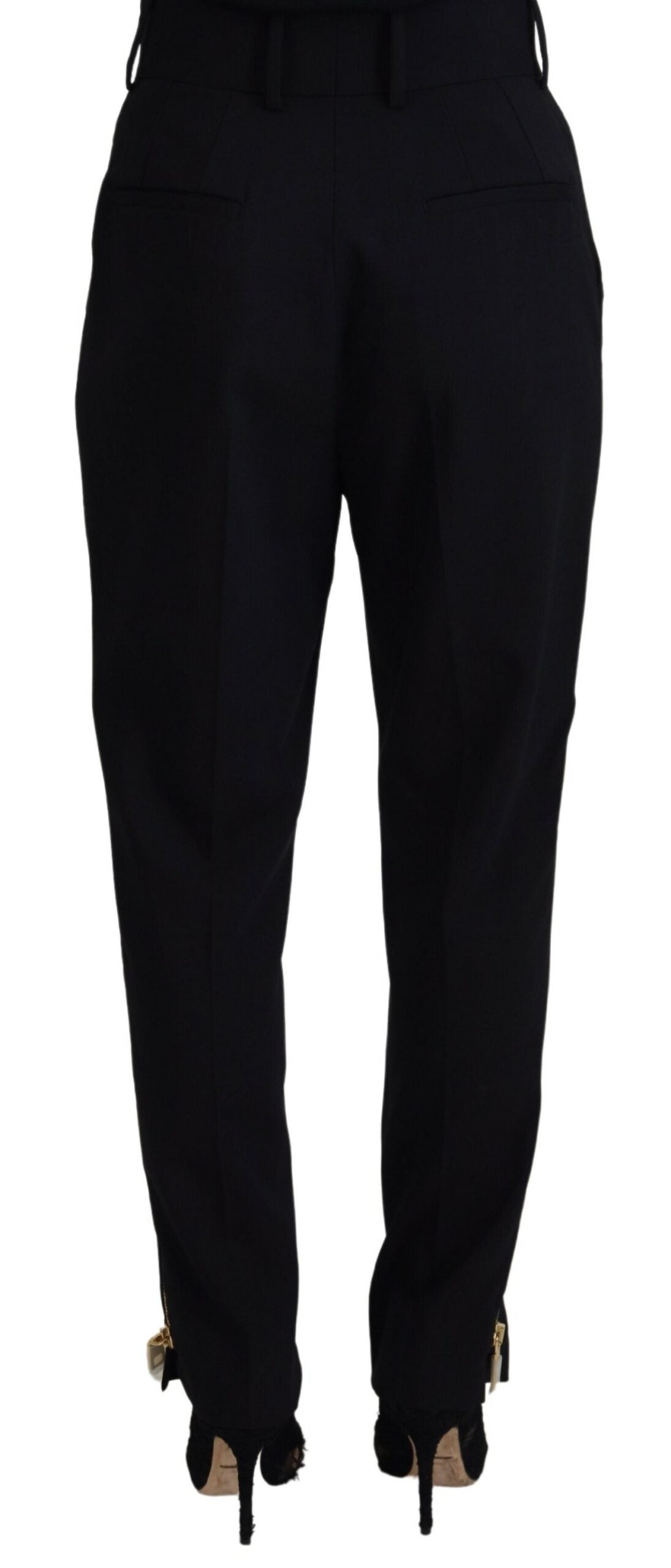 Dolce &amp; Gabbana Black Wool High Waist Tapered Pants