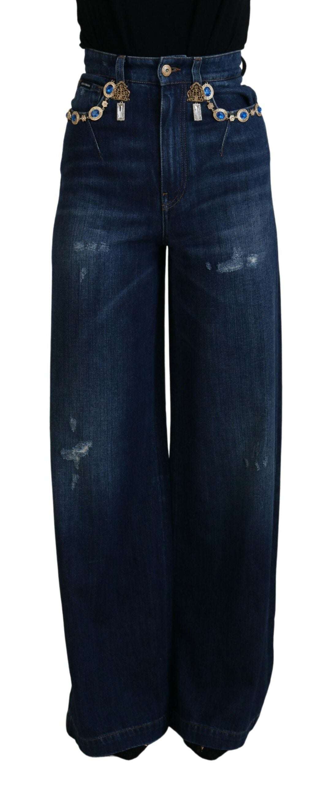 Dolce &amp; Gabbana Blue Embellished Straight Denim Cotton Jeans