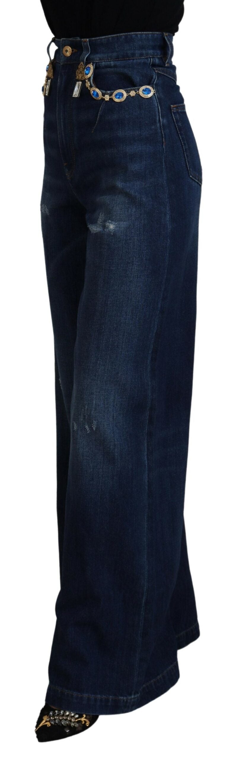 Dolce &amp; Gabbana Blue Embellished Straight Denim Cotton Jeans