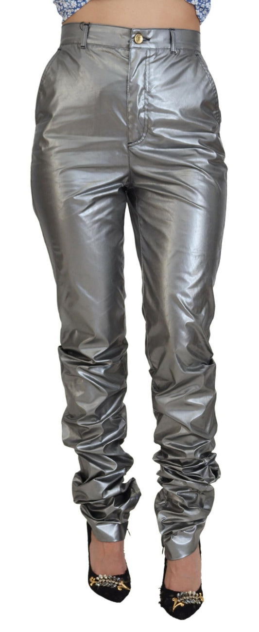 Dolce &amp; Gabbana Metallic Silver High Waist Skinny Pants