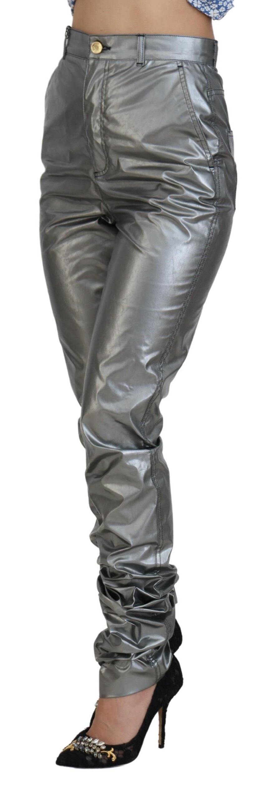 Dolce &amp; Gabbana Metallic Silver High Waist Skinny Pants