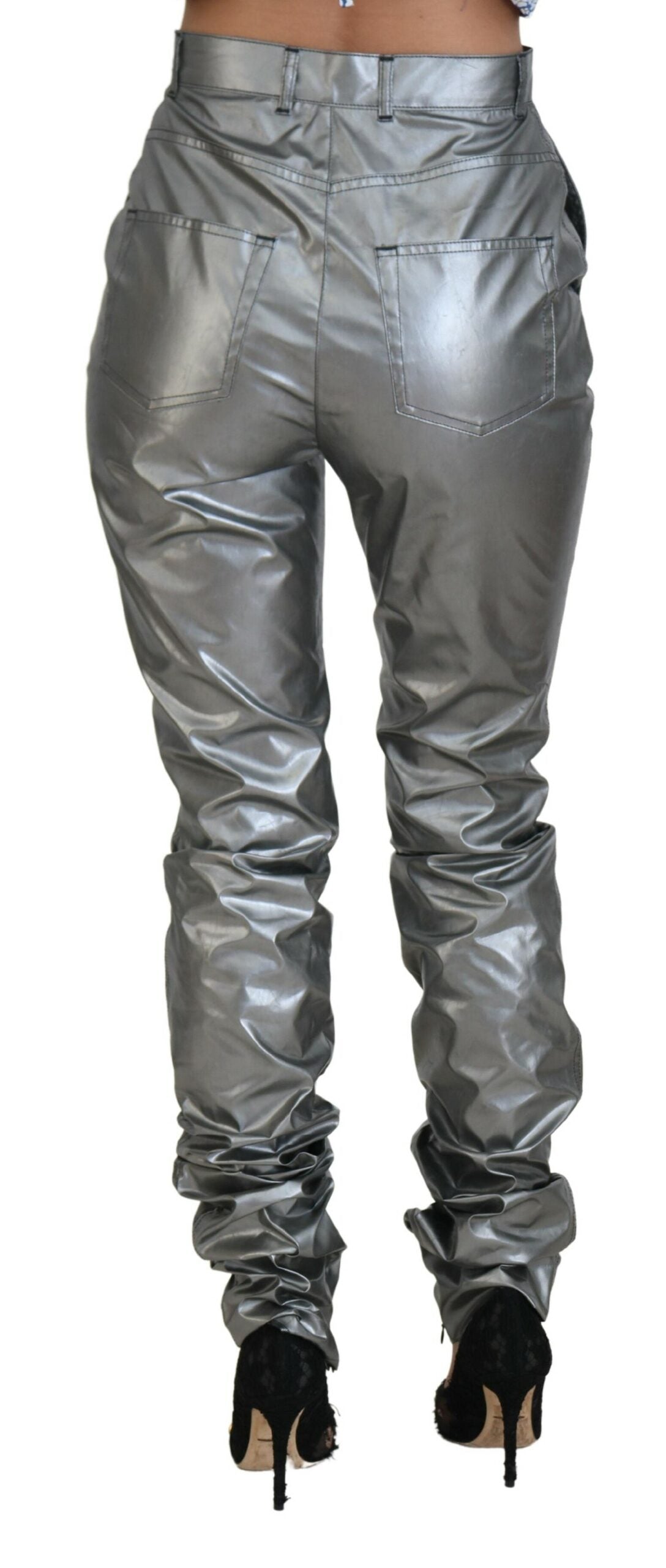 Dolce &amp; Gabbana Metallic Silver High Waist Skinny Pants