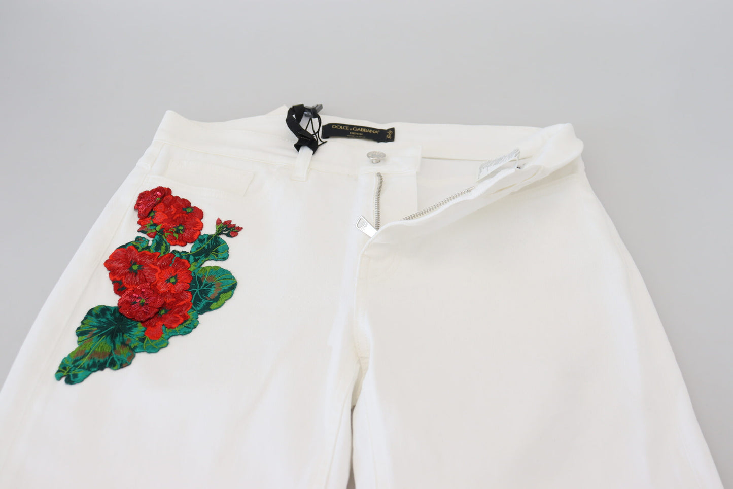 Dolce &amp; Gabbana White Floral Embroidery Skinny Denim Jeans