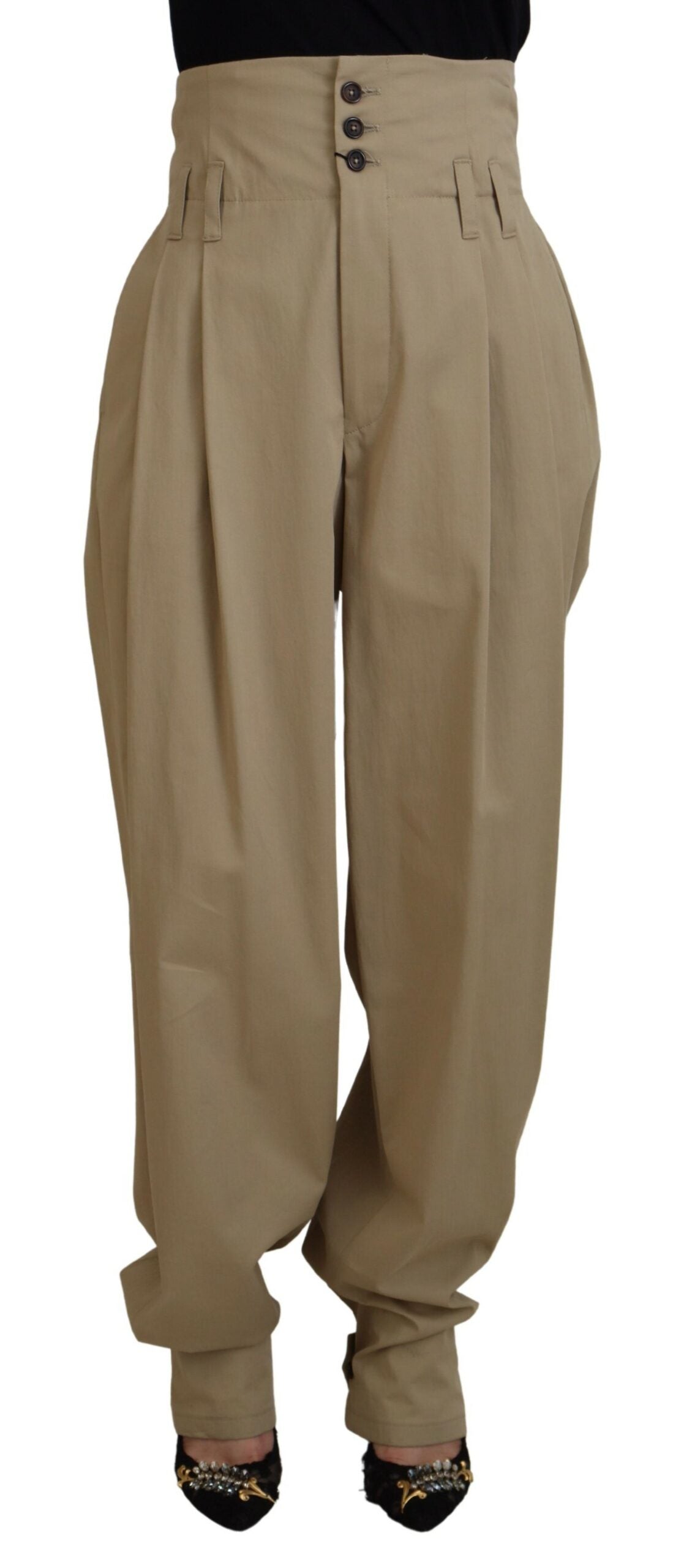 Dolce &amp; Gabbana Brown Cotton High Waist Tapered Pants