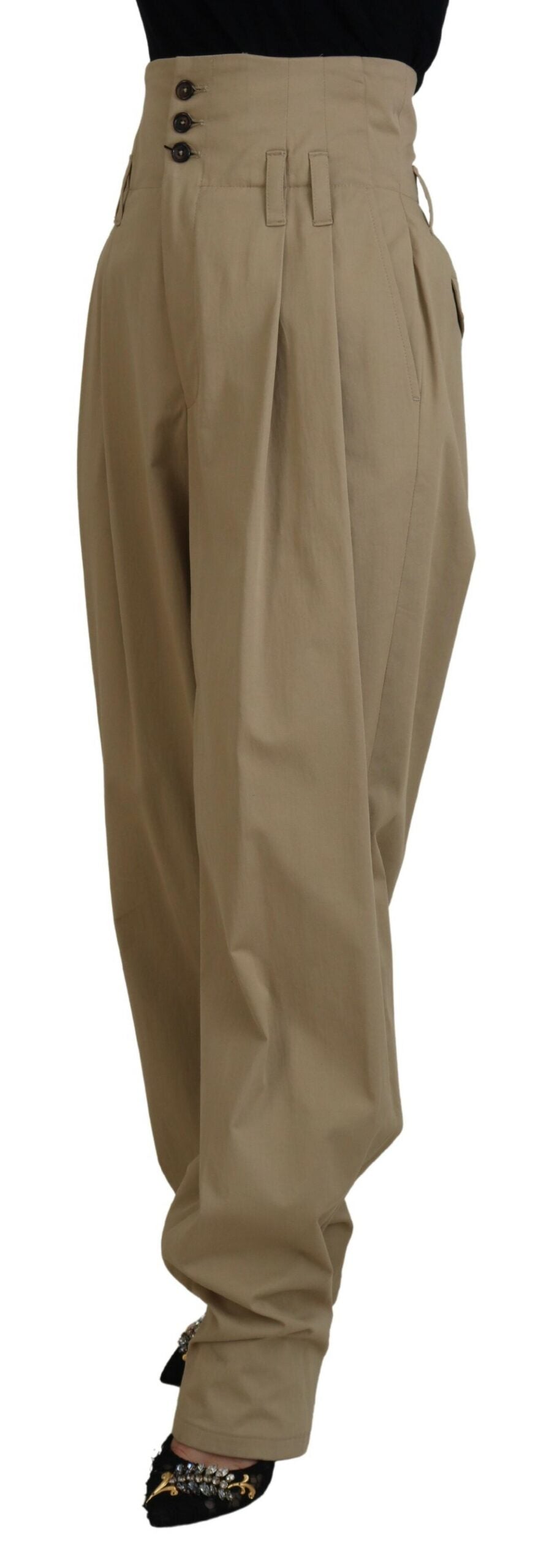 Dolce &amp; Gabbana Brown Cotton High Waist Tapered Pants