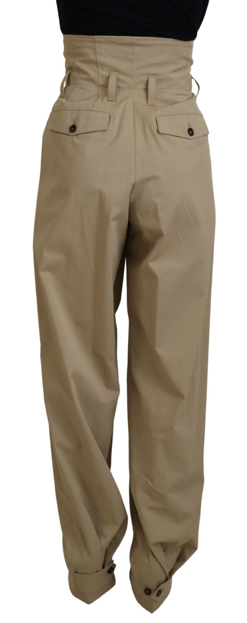 Dolce &amp; Gabbana Brown Cotton High Waist Tapered Pants