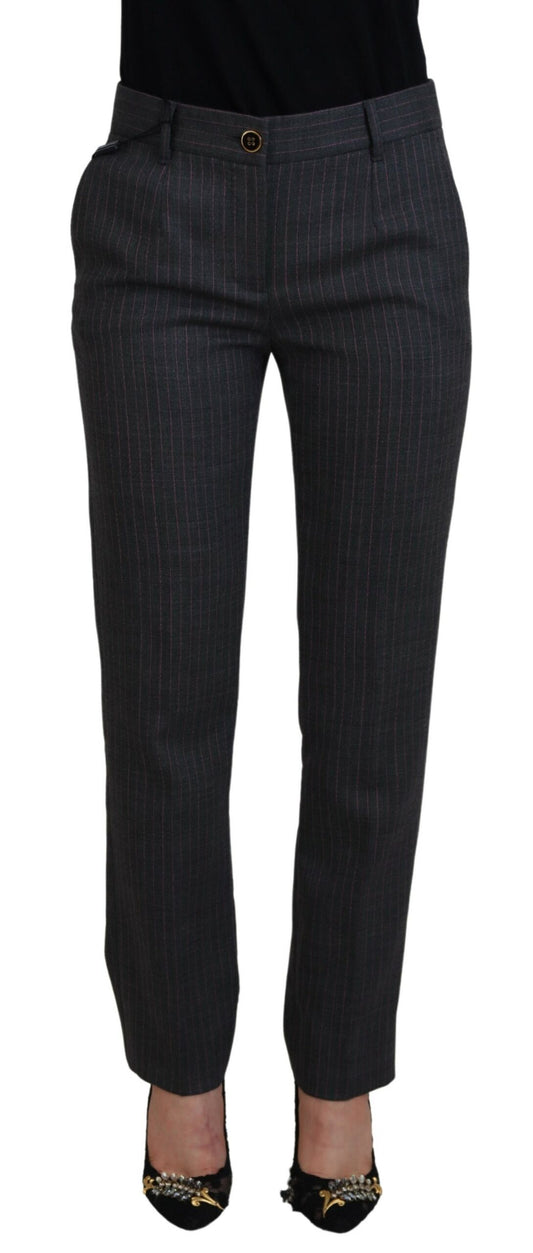 Dolce &amp; Gabbana Gray Stripes Wool Tapered Women Pants