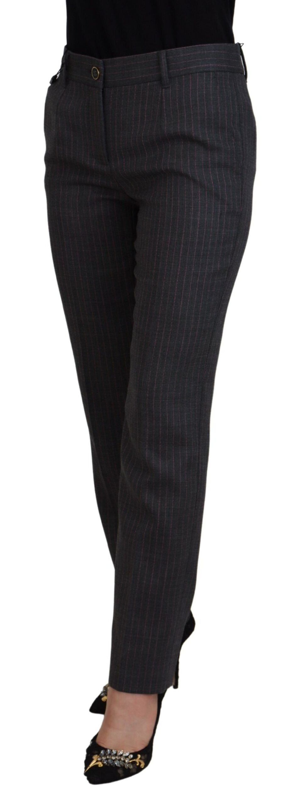 Dolce &amp; Gabbana Gray Stripes Wool Tapered Women Pants