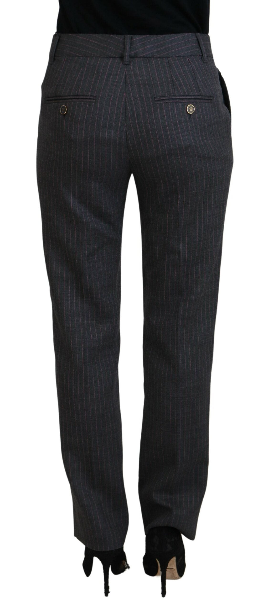 Dolce &amp; Gabbana Gray Stripes Wool Tapered Women Pants