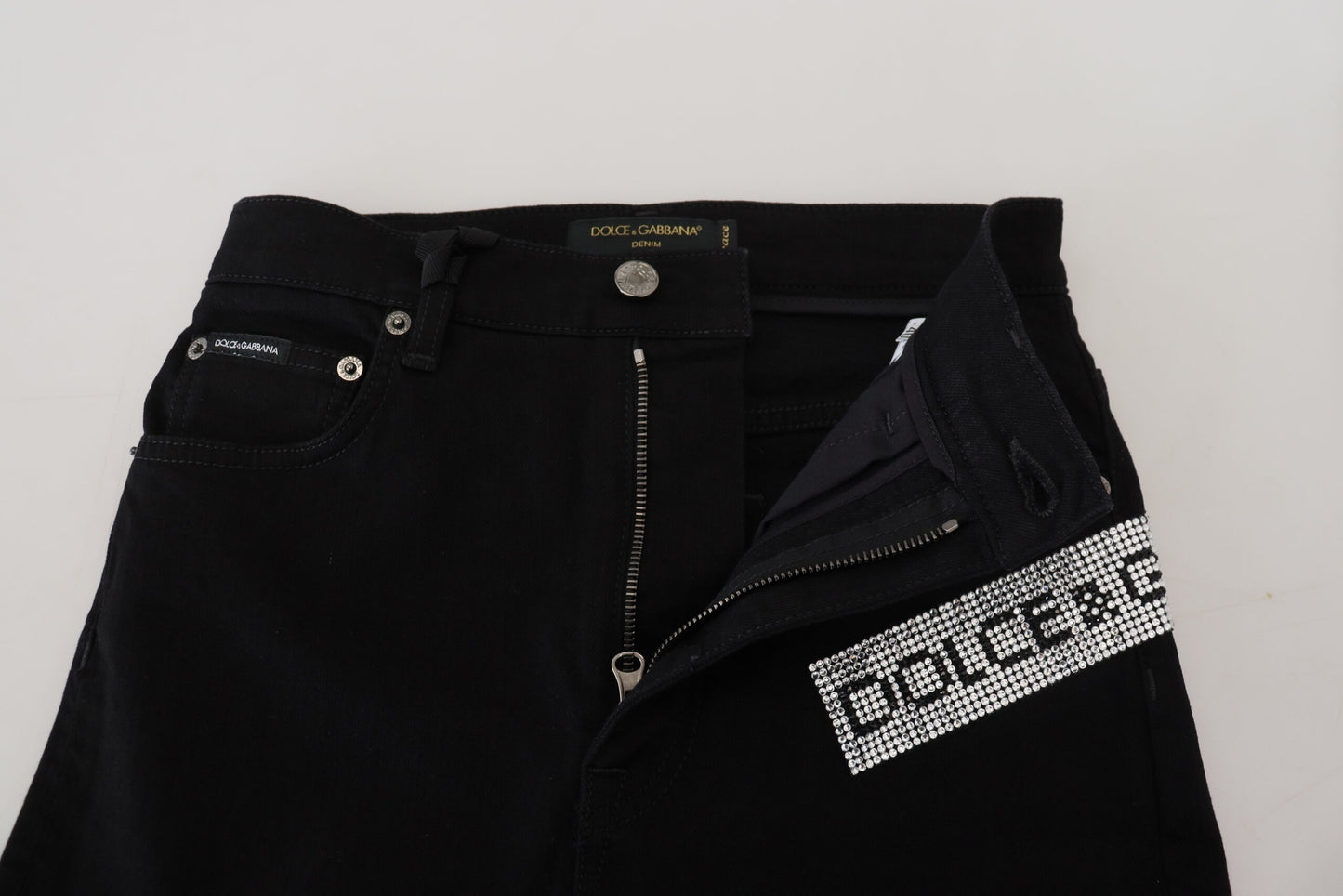 Dolce &amp; Gabbana Black Sequined Cotton Slim Fit Denim Jeans