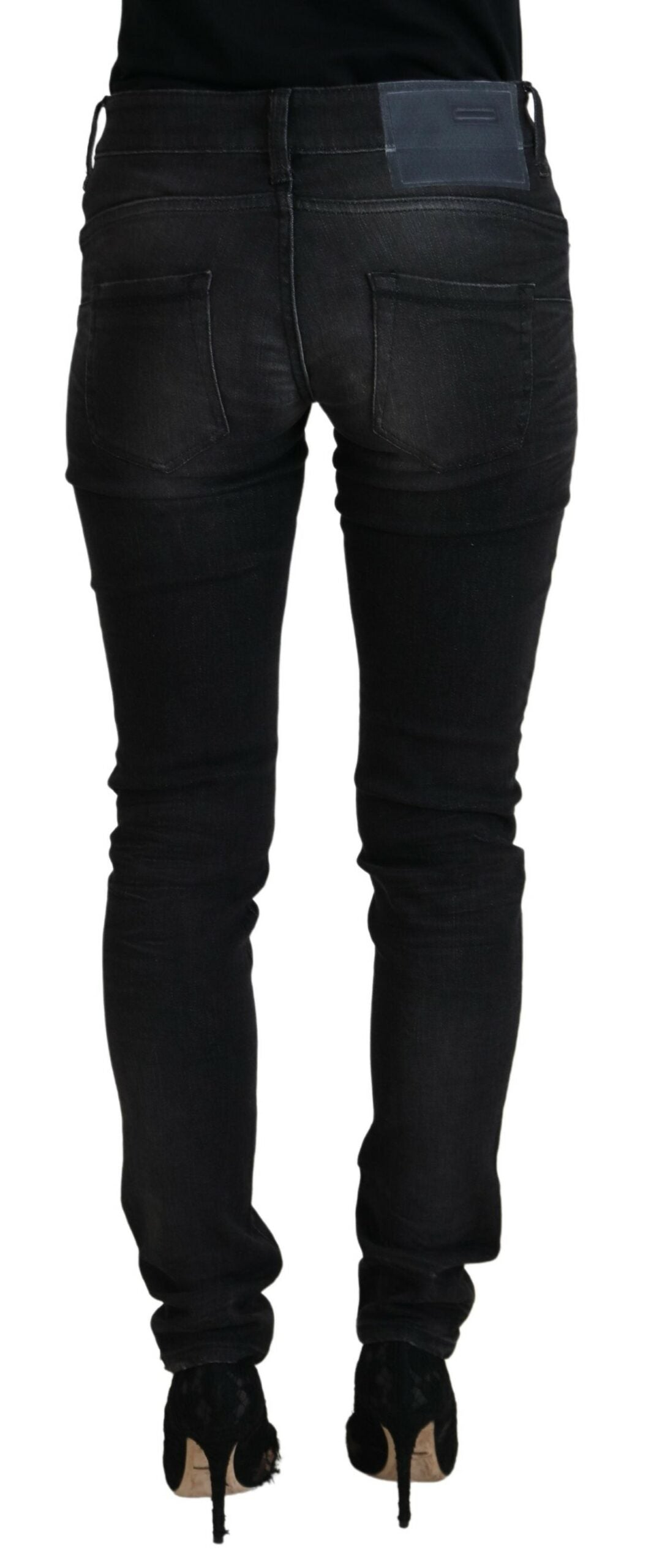 Acht schwarze Baumwoll-Jeans mit niedriger Taille und schmaler Passform für Damen, legere Denim-Jeans