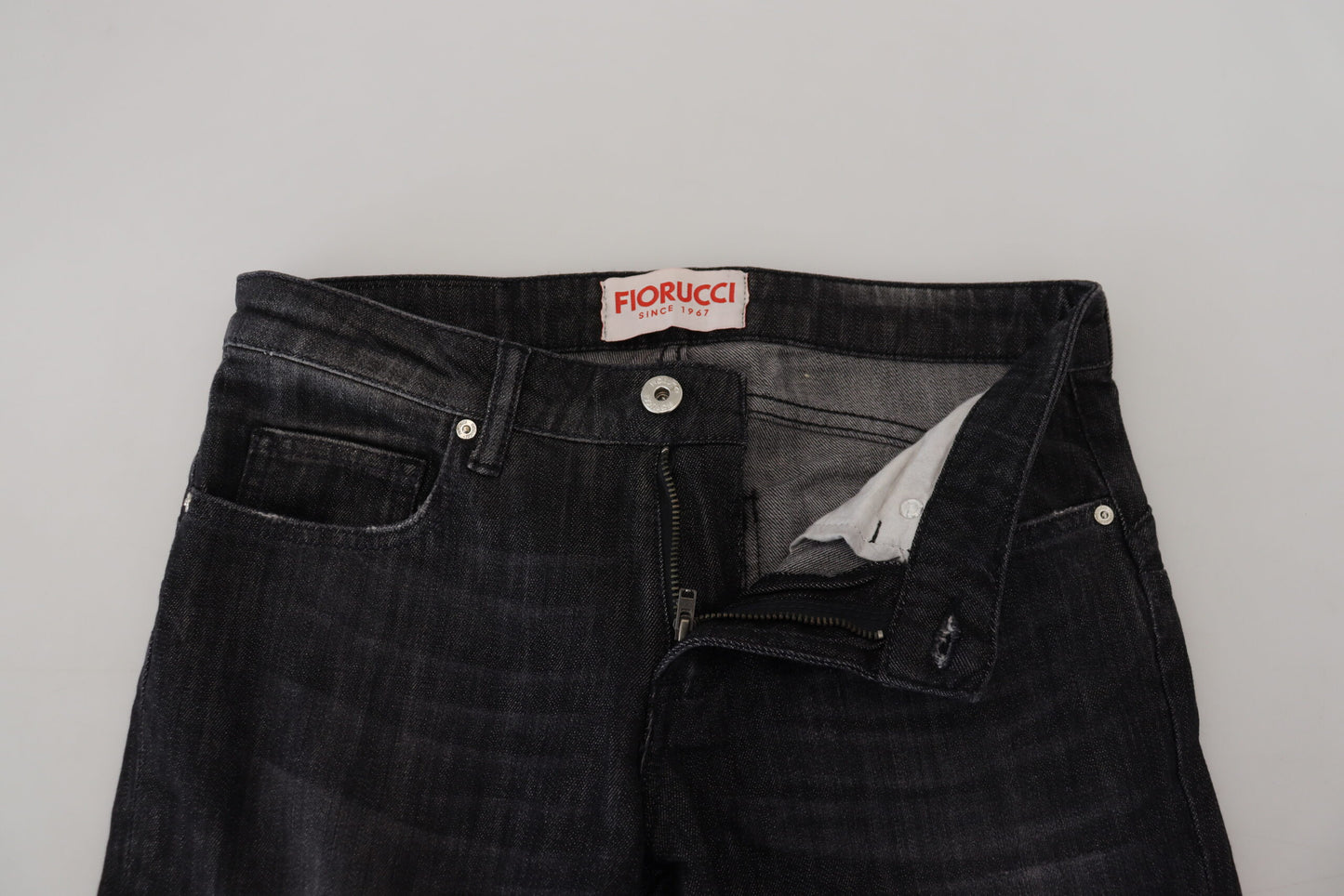 Fiorucci schwarze Baumwoll-Jeans mit niedriger Taille, Röhrenjeans für Damen