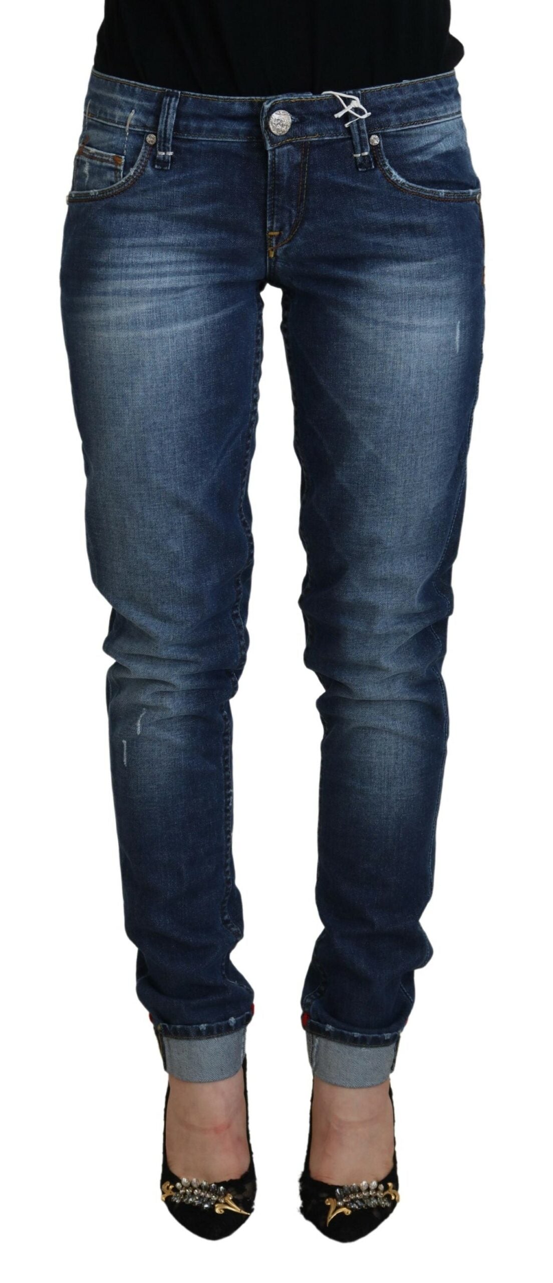 Acht Elegant Blue Washed Low Waist Skinny Jeans