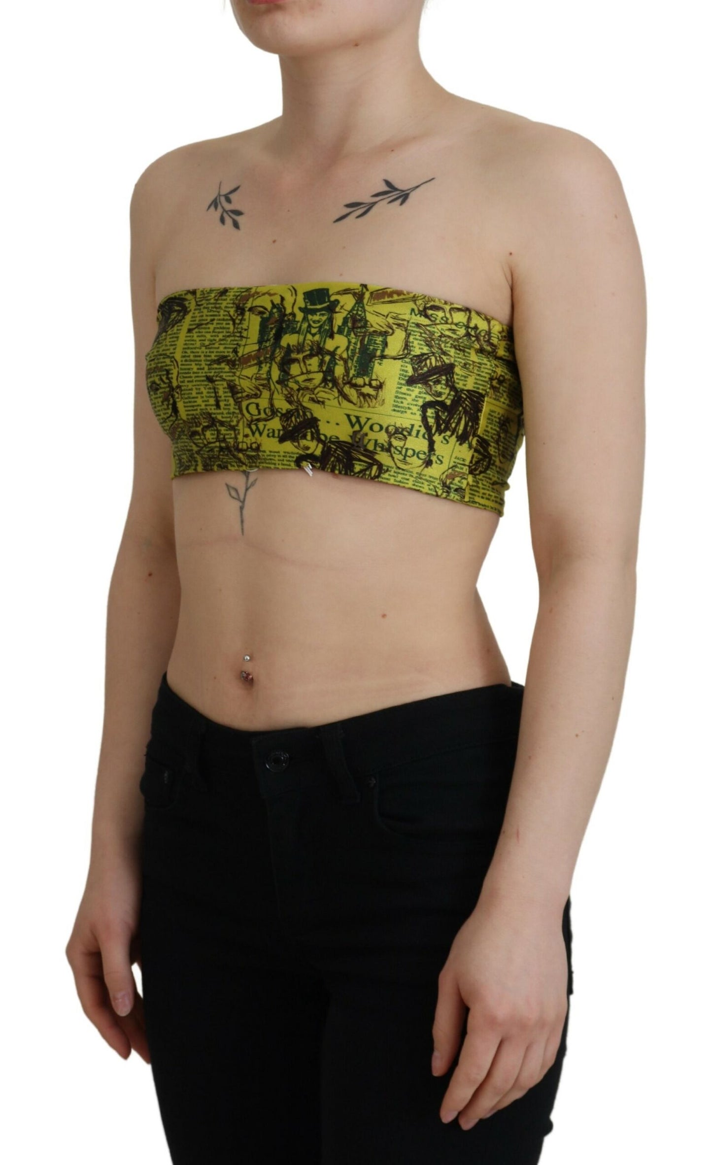 John Galliano Chic Yellow Graphic Cropped Top