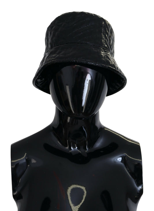 Dolce &amp; Gabbana Black Quilted Faux Leather Women Bucket Cap Hat