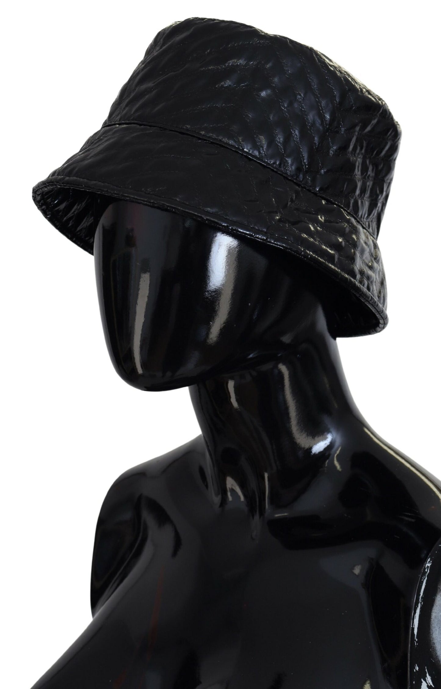 Dolce &amp; Gabbana Black Quilted Faux Leather Women Bucket Cap Hat