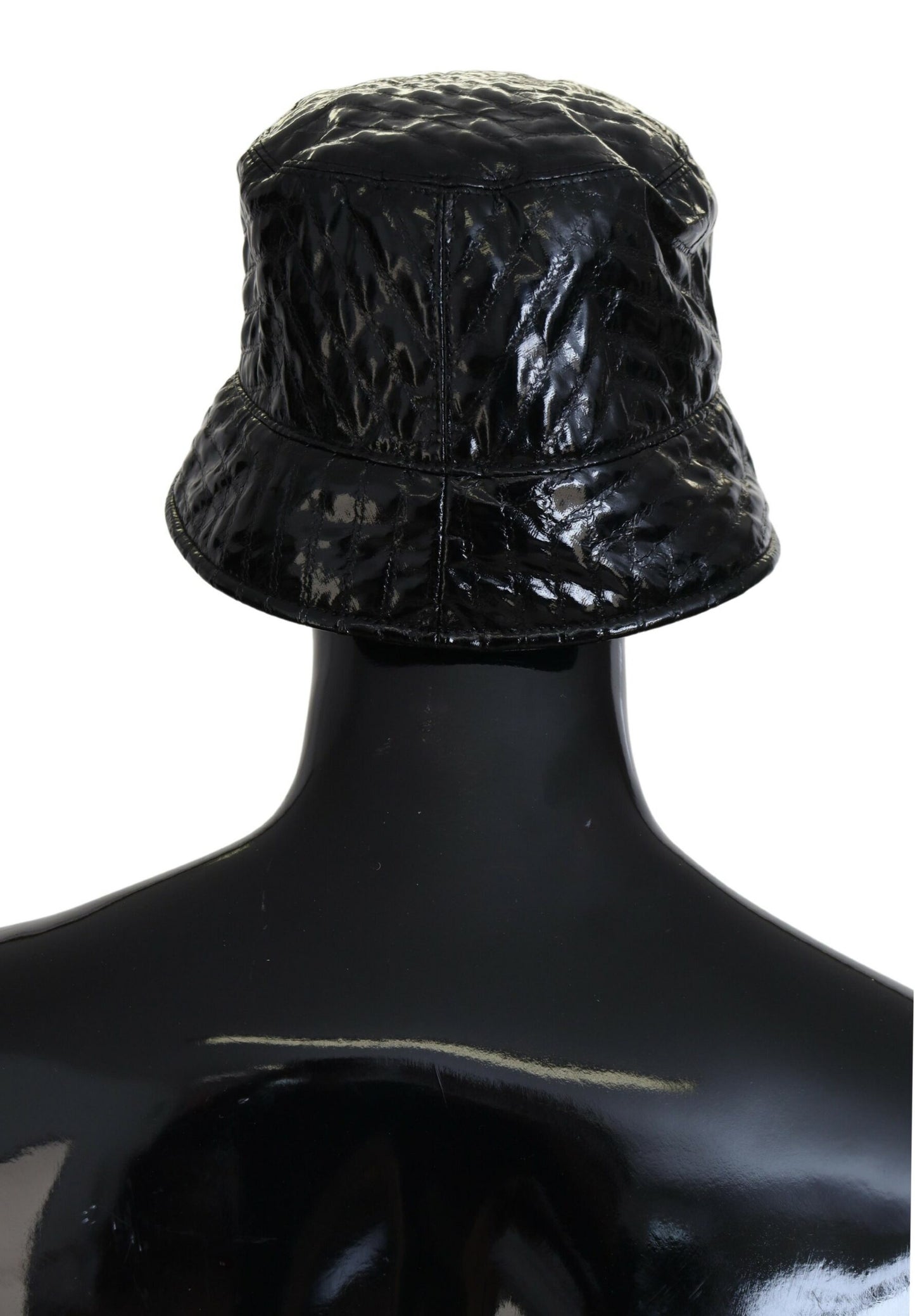 Dolce &amp; Gabbana Black Quilted Faux Leather Women Bucket Cap Hat