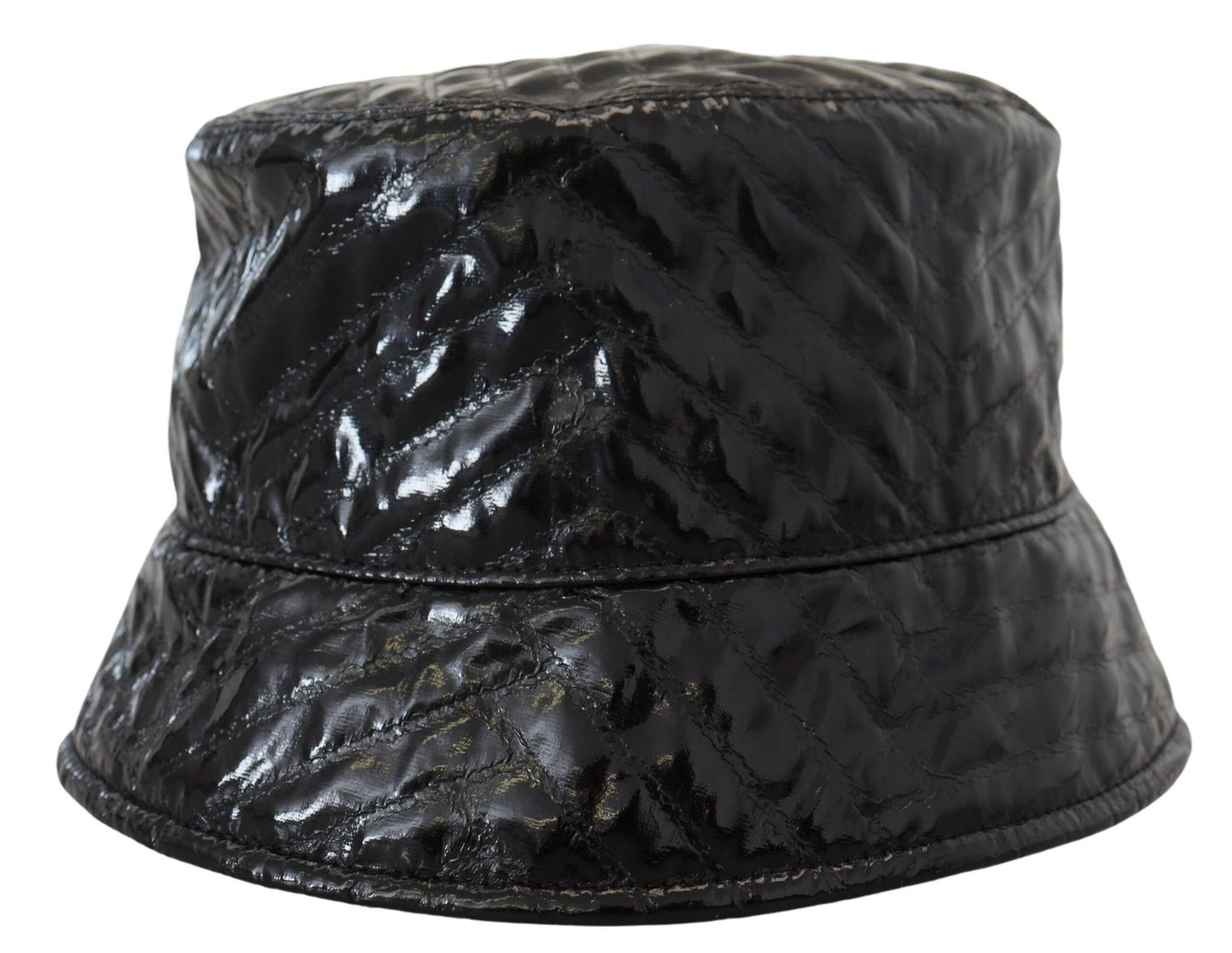 Dolce &amp; Gabbana Black Quilted Faux Leather Women Bucket Cap Hat