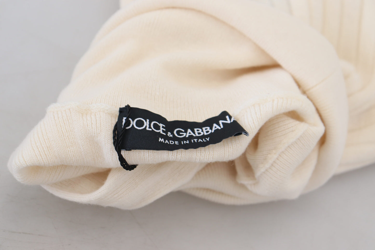 Dolce &amp; Gabbana Ivory Turtleneck Distressed Cuff Pullover Sweater