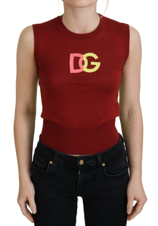 Dolce &amp; Gabbana Rot-grünes ärmelloses Pullover-Oberteil mit DG-Logo