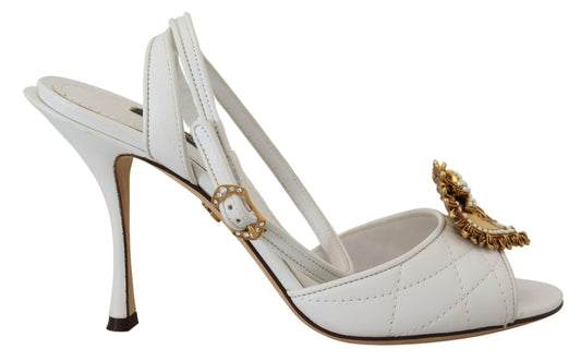 Dolce &amp; Gabbana White Devotion na Pinalamutian na Sandals Shoes