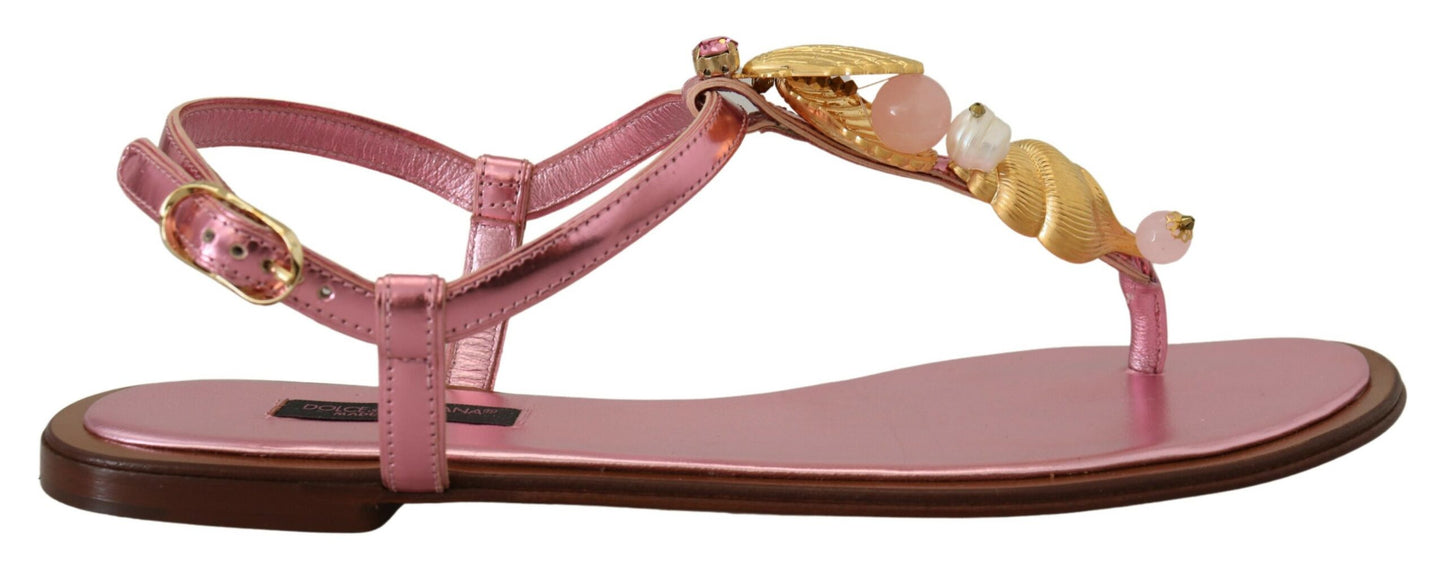 Dolce &amp; Gabbana Rosa verzierte Slides Flats Sandalen Schuhe