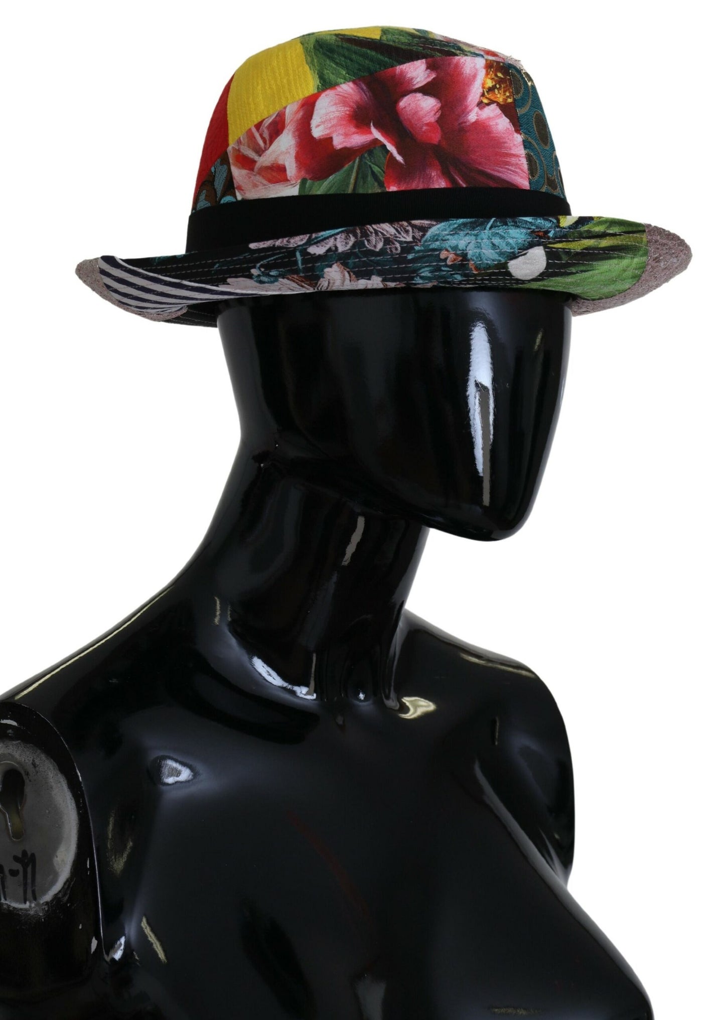 Dolce &amp; Gabbana Multicolor Patchwork Women Fedora Wide Brim Hat