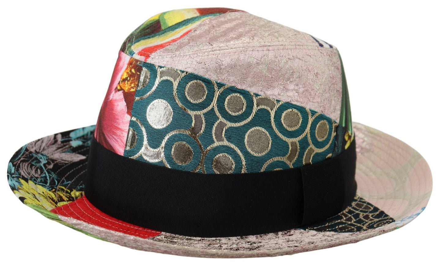 Dolce &amp; Gabbana Multicolor Patchwork Women Fedora Wide Brim Hat